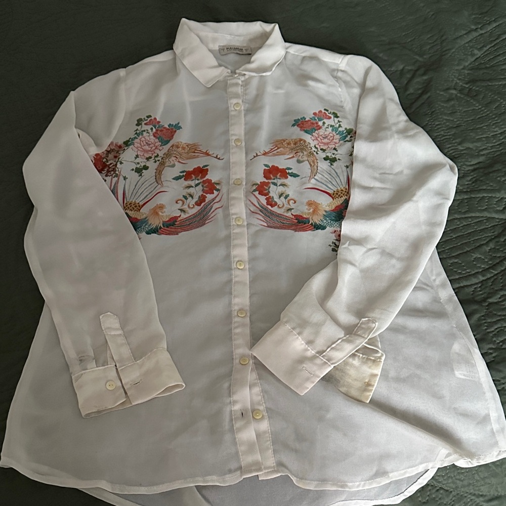 Pull and Bear White Button-Up Shirt